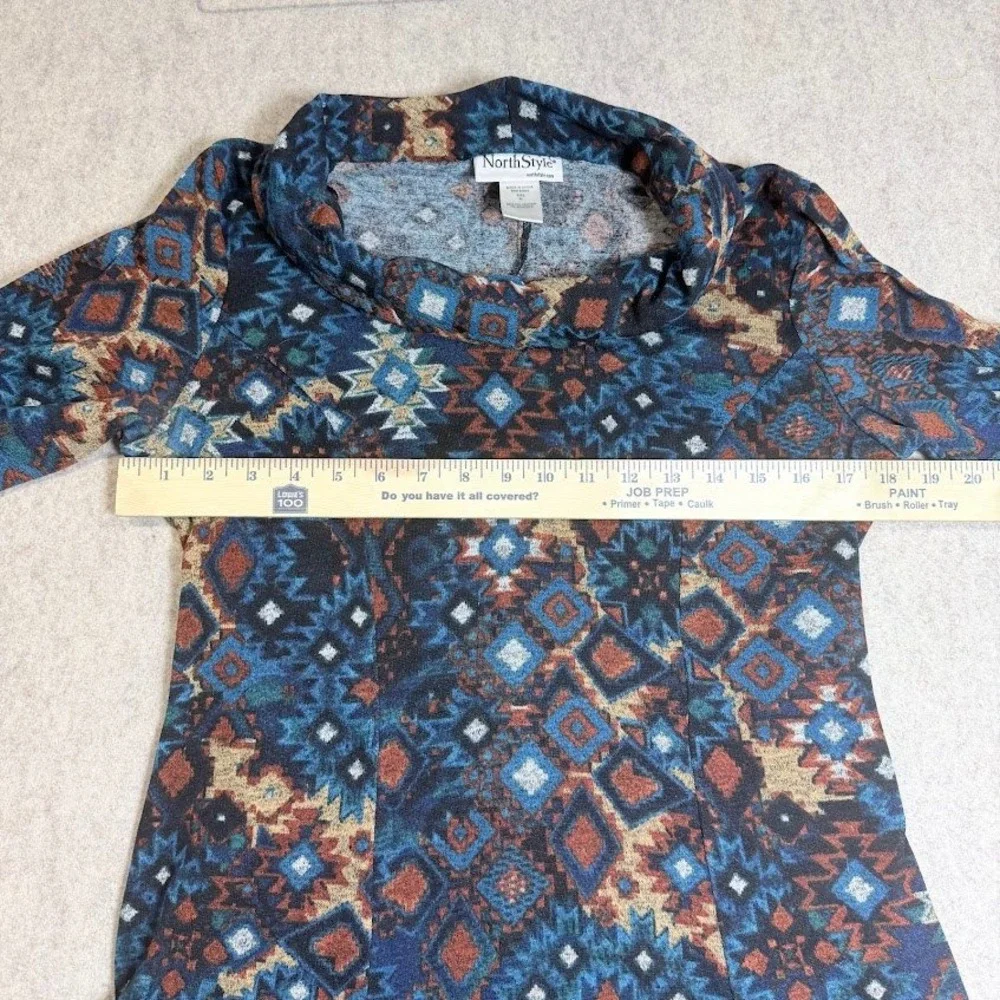 NorthStyle Dress Womens M Blue Poly Knit Southwestern Cowl Neck Boho Western